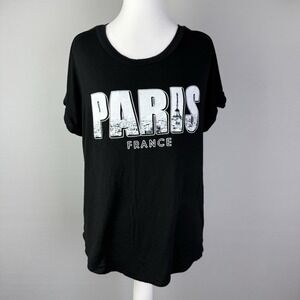 Rebel Society Size XL "Paris" Short Sleeve Black Cotton Tunic Shirt